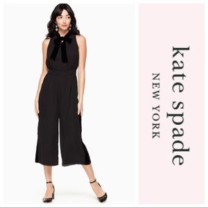 Kate Spade Black Mixed Velvet Bow Tuxedo Jumpsuit